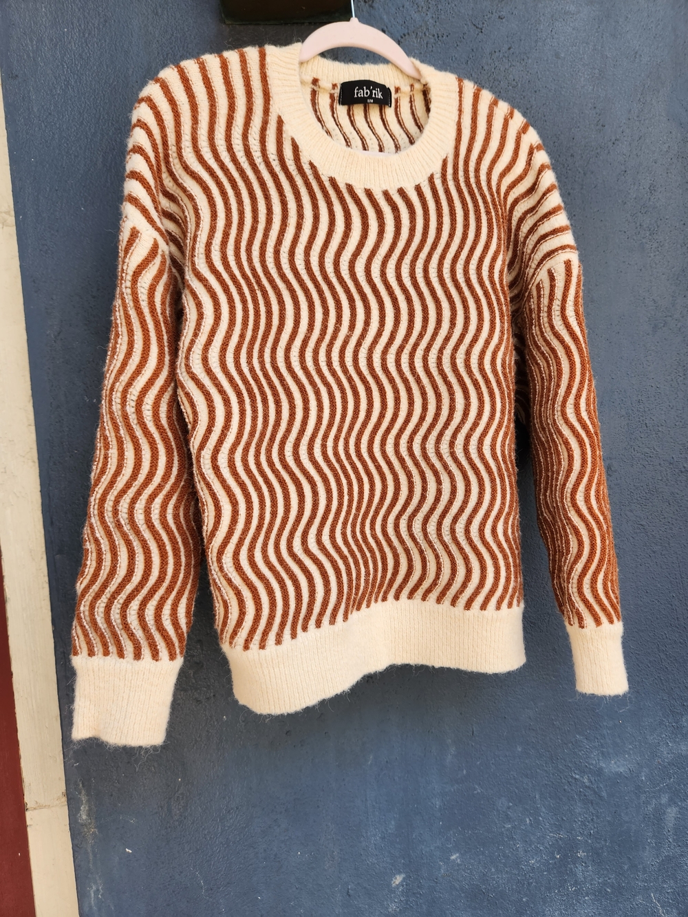 Retro 70s 60s Mod Autumn Fall Sweater fab'rik Cream Rust S/M Small Medium Groovy